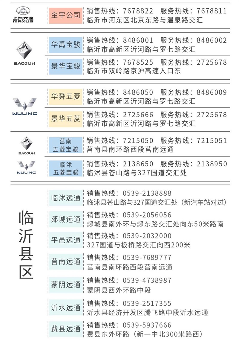 臨沂汽車消費券遠通集團適用門店#8784